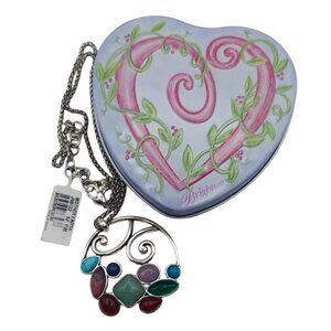 Brighton Mother Earth Silver Plated Multicolor Adjustable Necklace W/ Gift Tin